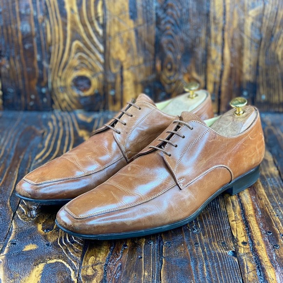 Santoni 1927 Pritchard Men\'s Brown Leather Derby‎ Shoes Size US 11 Made In Italy